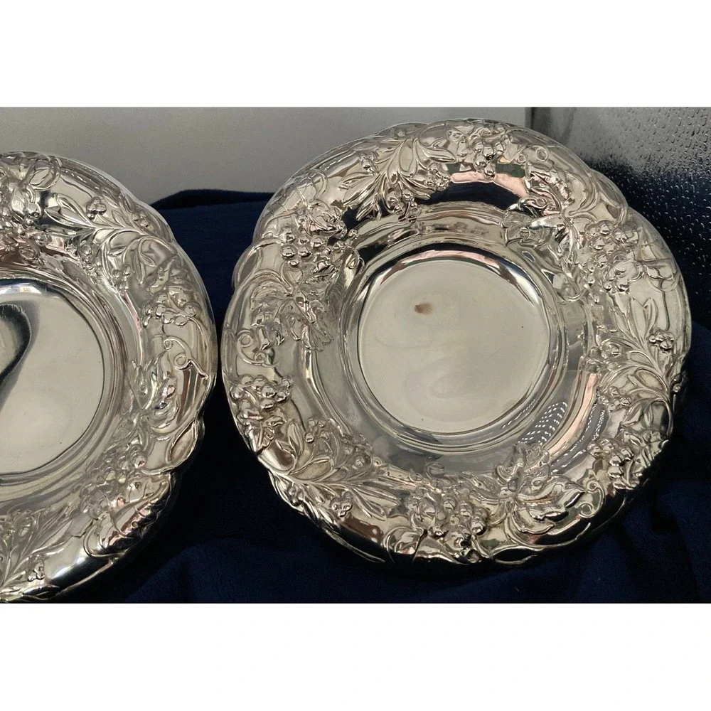 Vintage Grapevine Repousse Pilgrim Silver-plated Candy Dish Bowls (2) Post 1940